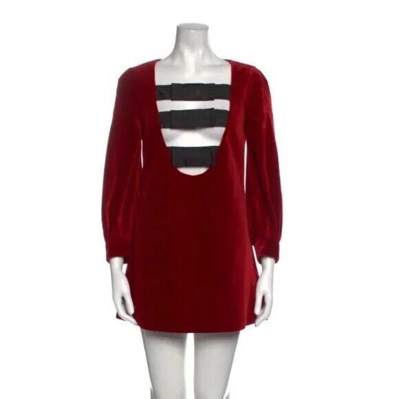 NWT. $4200 GUCCI Runway Velvet Mini Dress IT38 / US 2 red/black - Picture 8 of 16